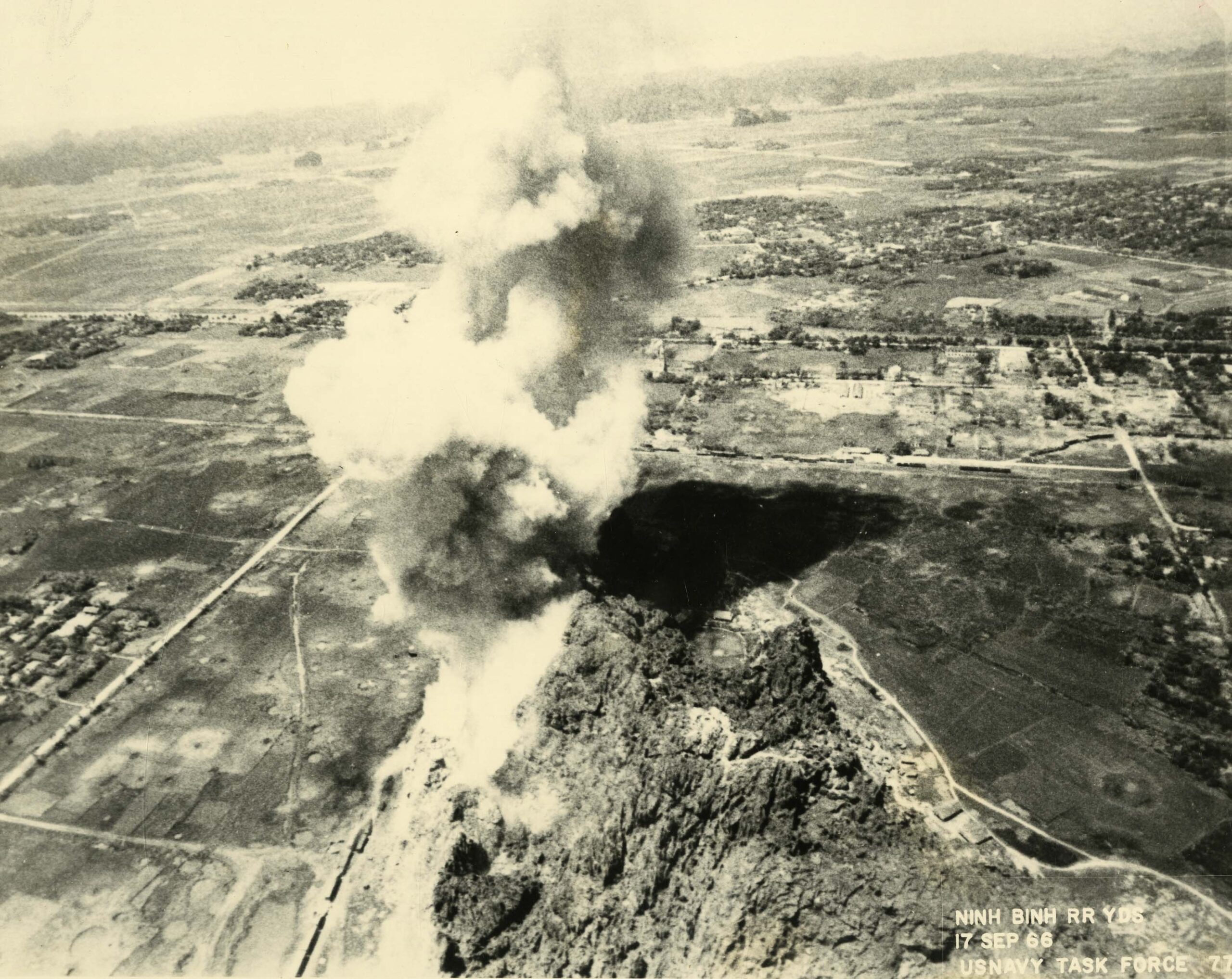 Aerial photo of a bombing of Ninh Binh railway
